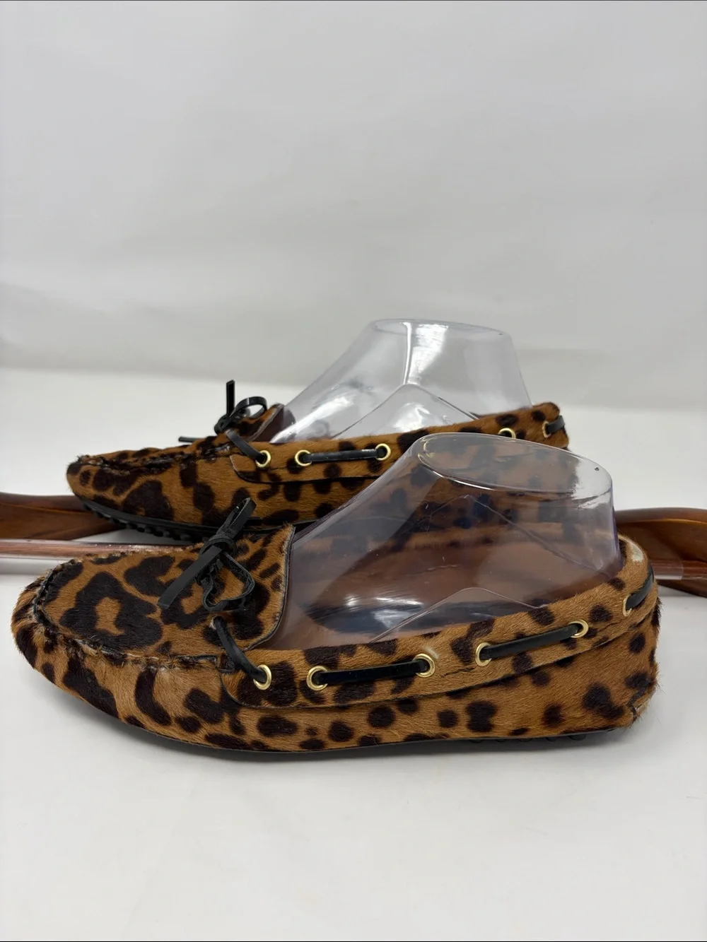 The Original Car Shoe Calf Hair Leopard Print Moccasin Driving Loafers Size 7.5